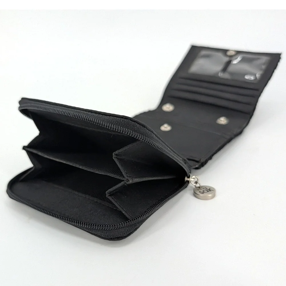 The Sak Black Crochet Trifold Wallet Zip Coin Pocket Compact Organizer